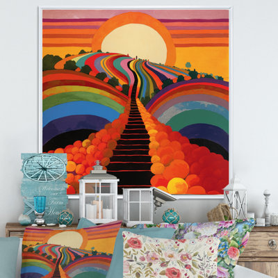 "Escaliers vers le soleil", paysage magique coloré sur toile