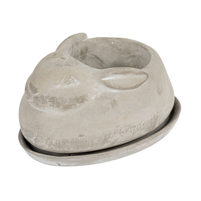 Cement Rabbit Planter with Saucer Set