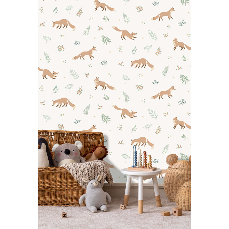 Papier peint renard et fougère, Blanc