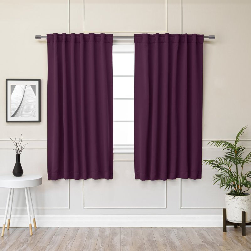 Bantam Solid Blackout Thermal Rod Pocket Curtain Panels, Purple, 52" W x 63" L