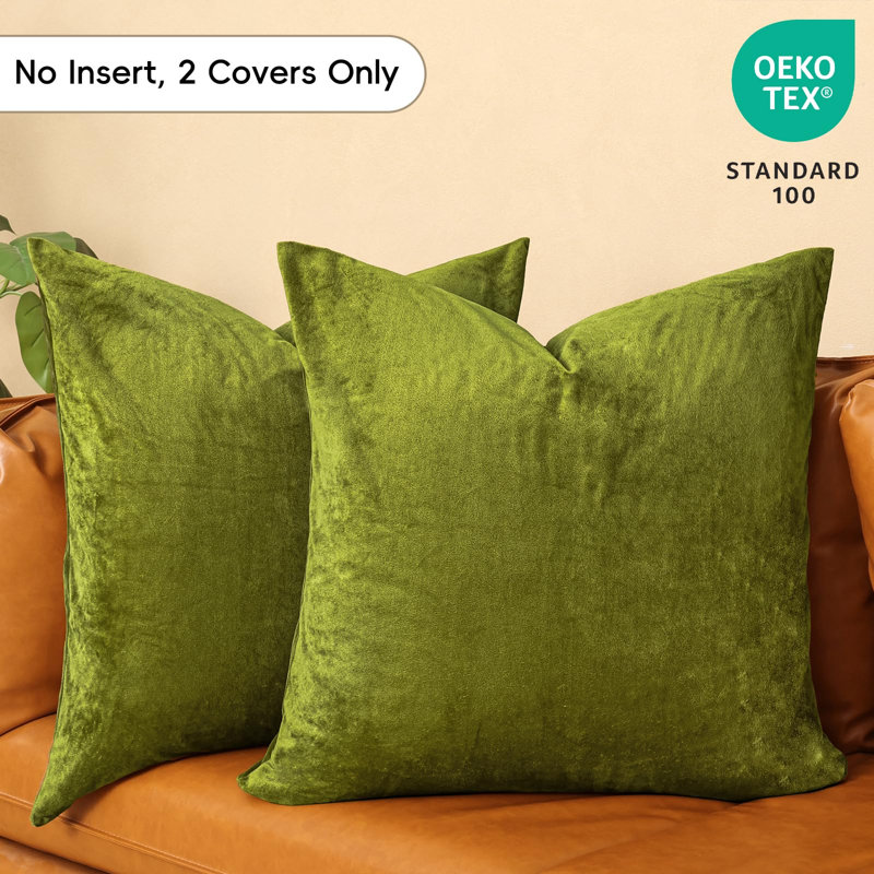PHF Super Soft Velvet Pillow Covers, 2 Pack Color Gradient Pillow Covers for Home Decorative, 24x24", Olive Green