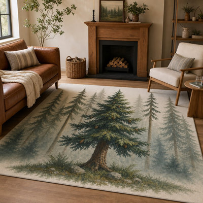 1Pcs Forest Pine Tree Vintage Style - grand tapis mince, envers antidérapant, lavable, facile à nettoyer, design artistique pour le salon, la chambre à coucher, la cuisine, le bureau à l'intérieur pour la maison