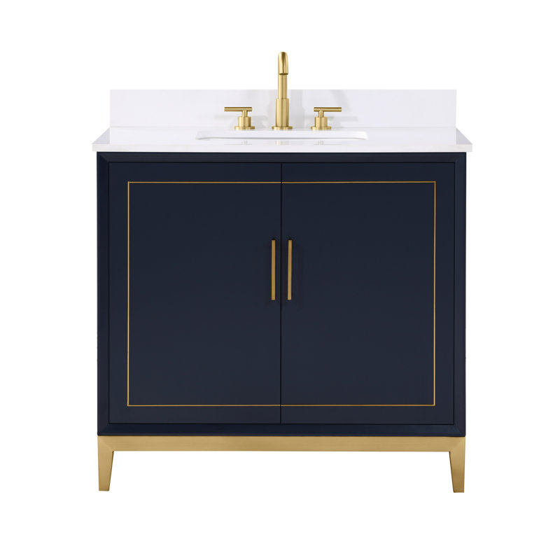 Gracie 36'' W Single Vanity, Satin Brass, Pacific Blue, White Quartz