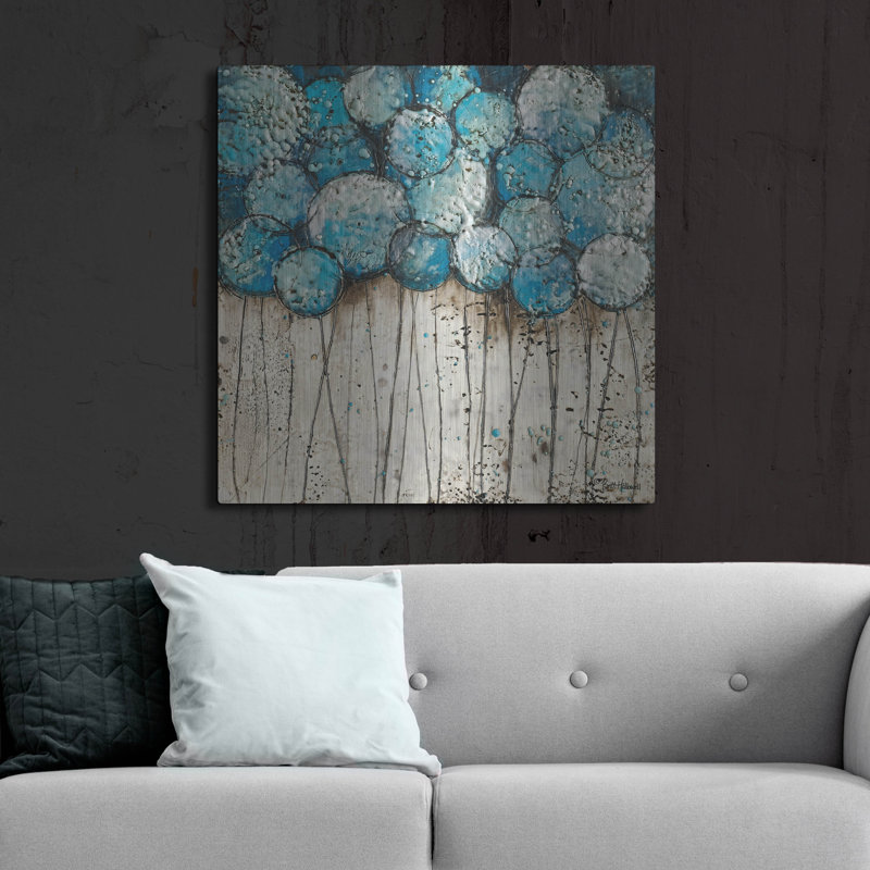 «Bubble Trees In Blue» par Britt Hallowell, H 36 po x l 36 po
