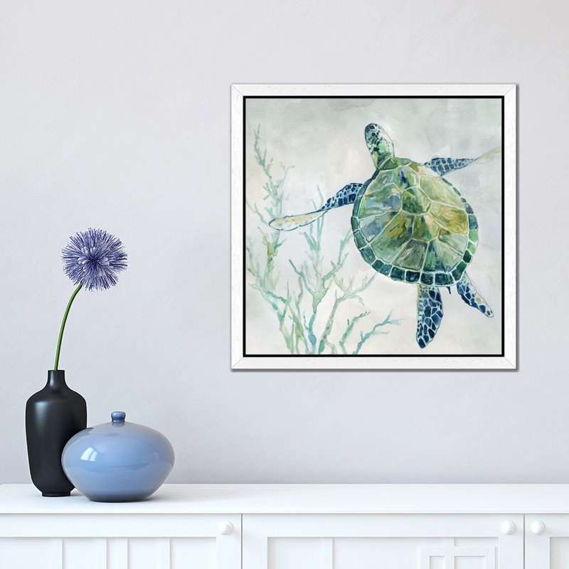 Seaglass Turtle II by Carol Robinson - Wrapped Canvas Painting, 45.72 cm H x 45.72 cm W, White Framed