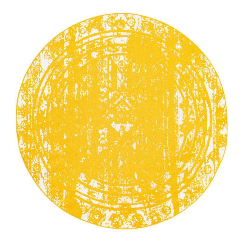 Tapis en polypropylène tissé à la machine Gurule - jaune / blanc, Rond 6 pi