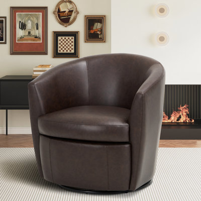Leather Upholstered Swivel Barrel Chair—No Assembly Required