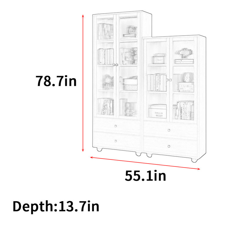 Modern Leisure Classic Combination Storage Cabinet, (3 Shelves) 78.7"H x 55.1"W x 13.7"D, Brown