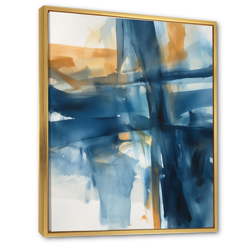 «Blue and Gold Fusion», art mural Fractals, H 32 po x l 24 po x P 1 po, Cadre flottant doré