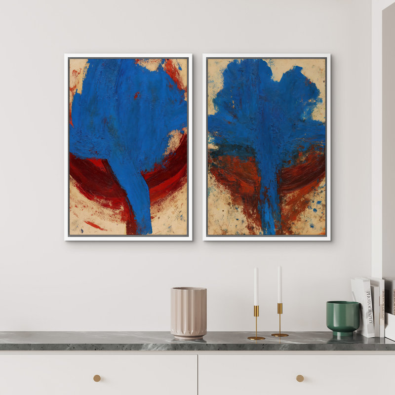 Art mural abstrait, ensemble de 2 reproductions d'art encadrées sur toile, H 24 po x l 32 po, Blanc