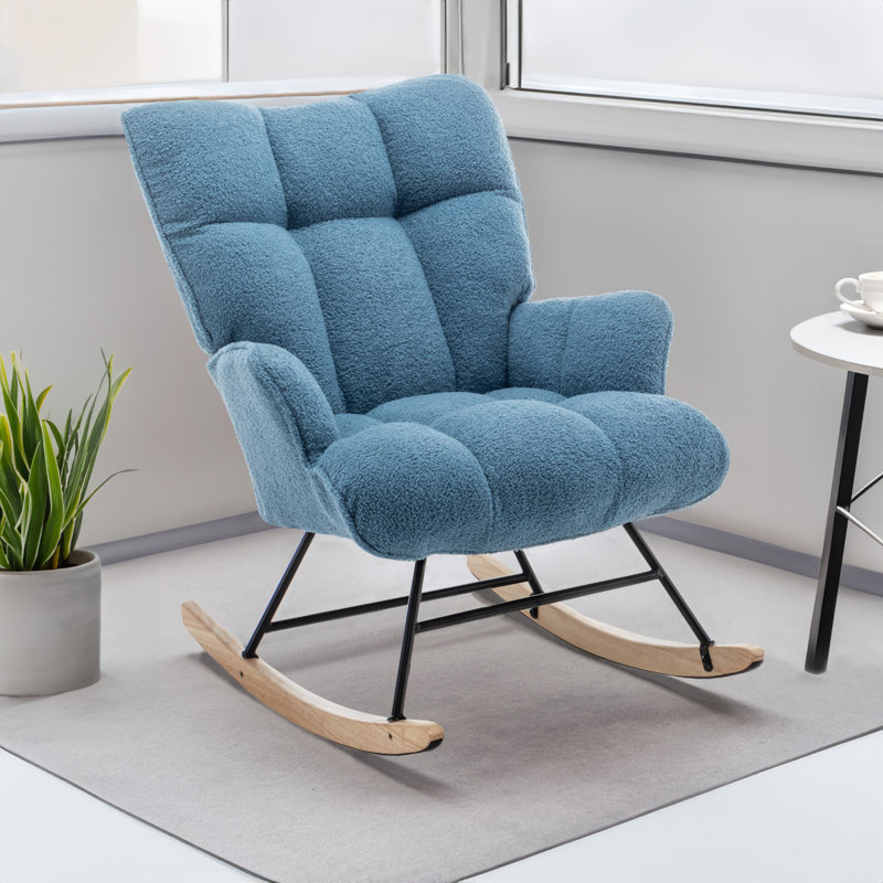 Chaise berçante de chambre de bébé à bascule, fauteuil oscillant rembourré pour le salon, la chambre à coucher, Bleu