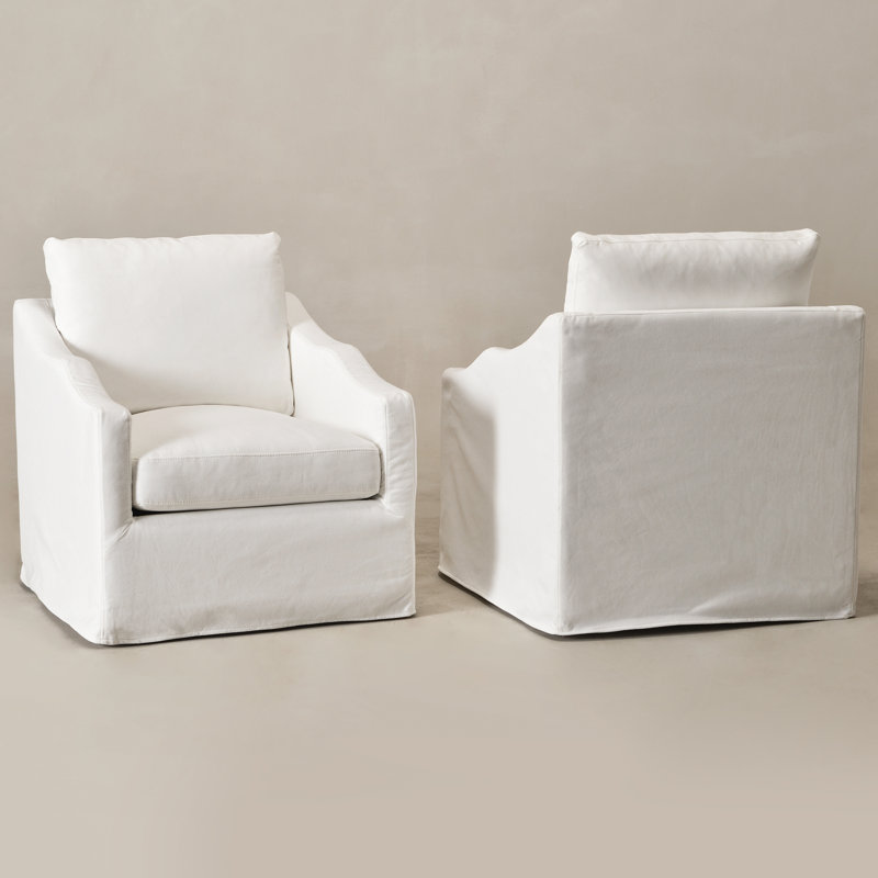 28" Wide Down Fill Upholstered Slipcovered Swivel Barrel Chair Set of 2, Pearl White