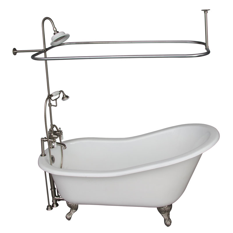 Icarus 60.75'' x 30.5'' Soaking Cast Iron Bathtub with Faucet, Brushed Nickel