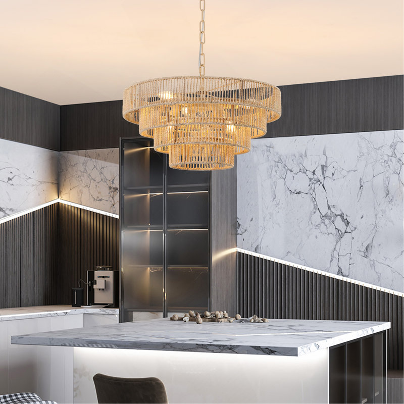 20" Modern 4-Layer Woven Hemp Rope Chandelier