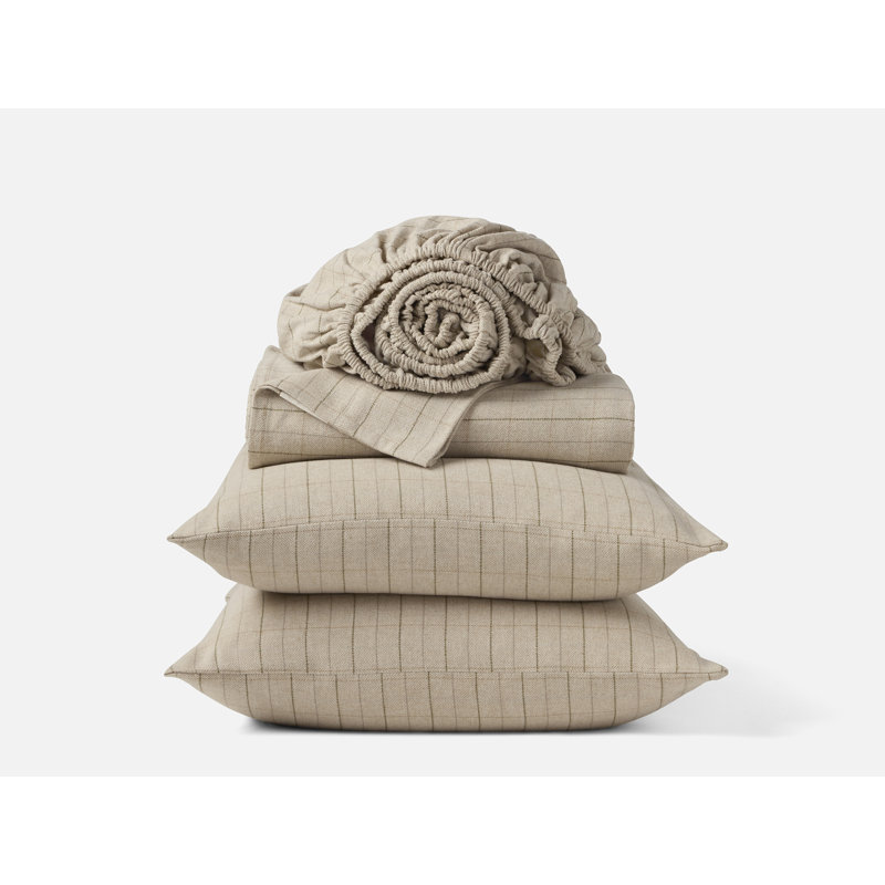 Cloud Sheet Set, Twin Sheet Set with 1 Pillowcase, Camel Heather Herringbone Plaid