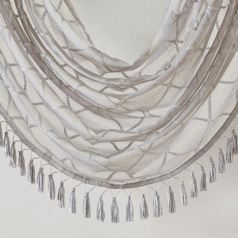 Diamond Sheer Embroidered Waterfall Valance Grey 38X46", Gray