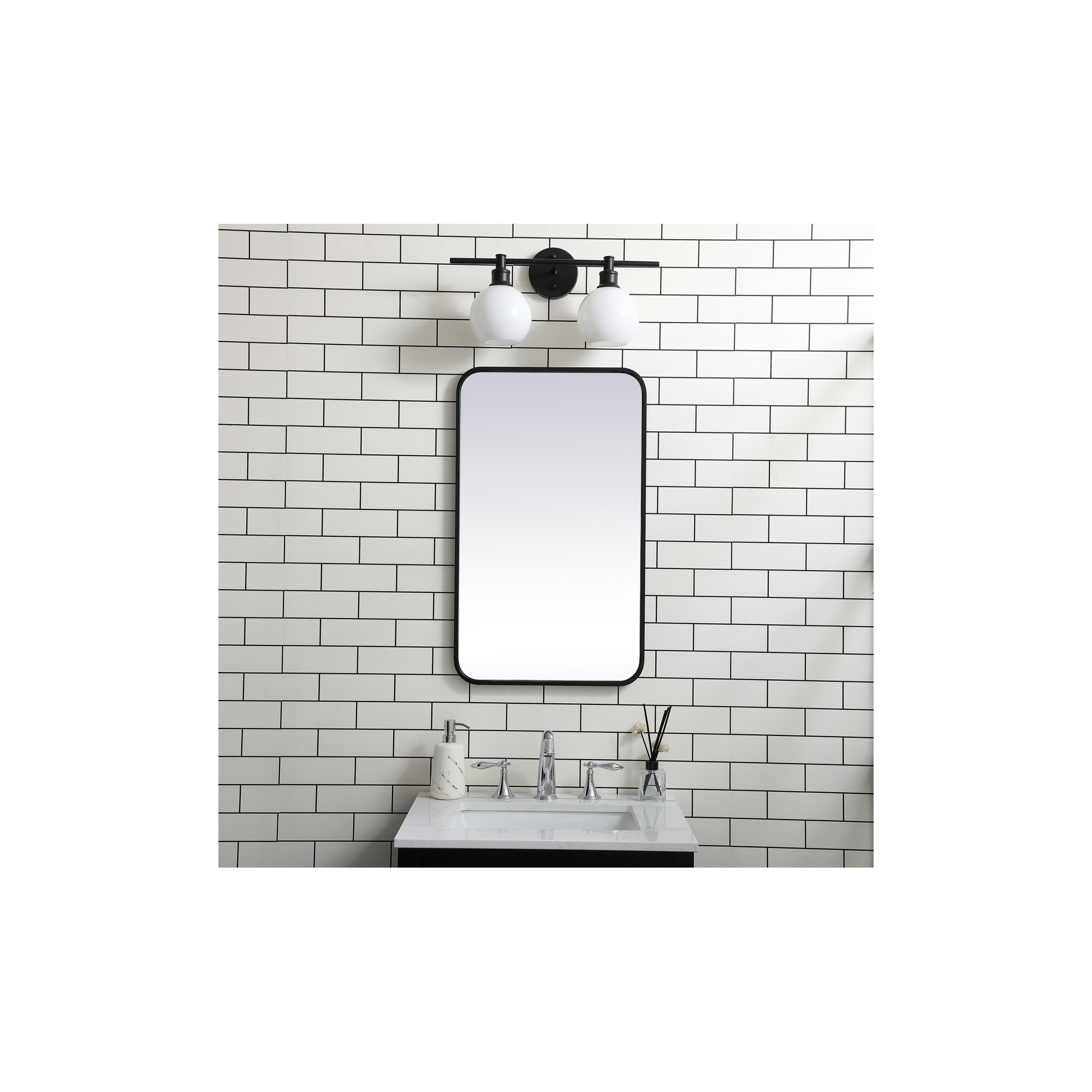 Sabine Metal Rounded Rectangle Wall Mirror, 30" x 18", Black