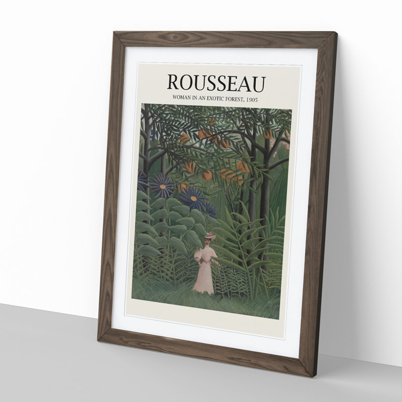 Woman Walking in an Exotic Forest Print by Henri Rousseau - Picture Frame Painting, 36cm H x 27cm W x 2cm D, Walnut