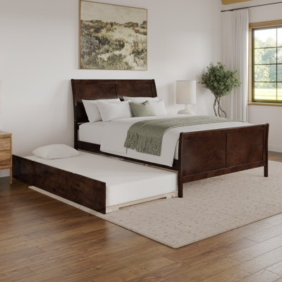 Lit plateforme en bois massif Fitzsimmons avec pied de lit et gigogne assortis