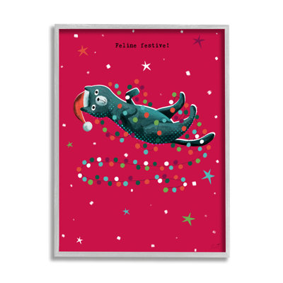 «Feline Festive Christmas Cat» encadré sur bois par Andrew Thornton, impression