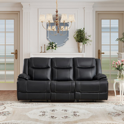 Elegant Modern Overstuffed Manual Premium Genuine Leather Triple Seater Recliner Sofa
