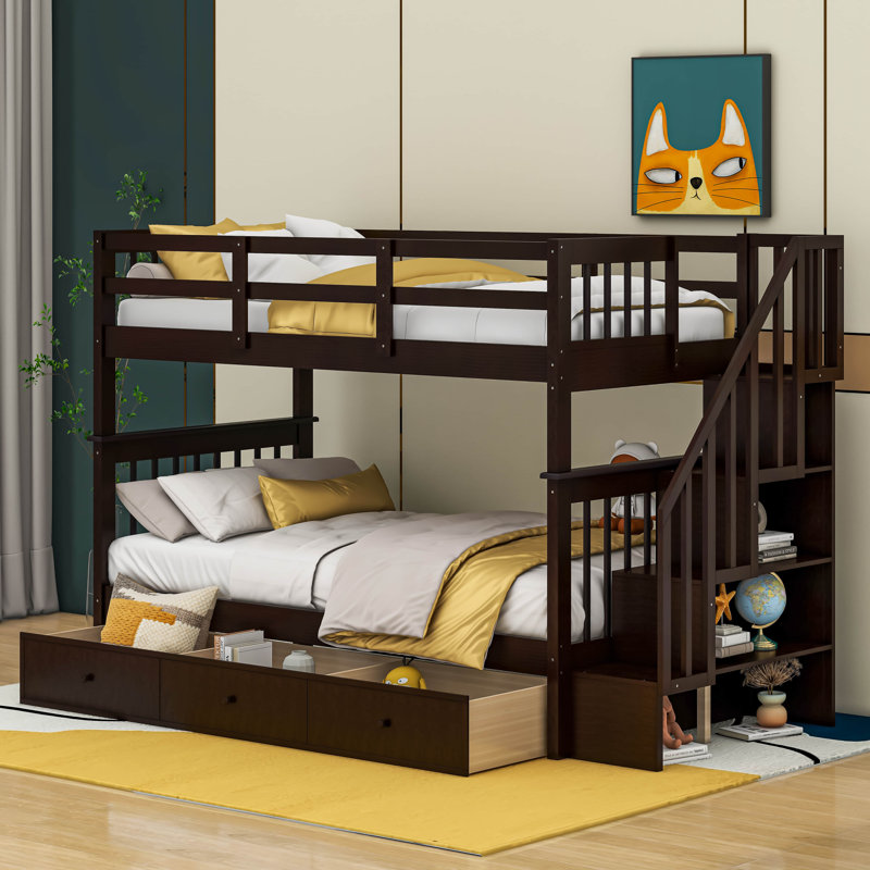 Hawah Kids Twin Over Twin Bunk Bed, Espresso