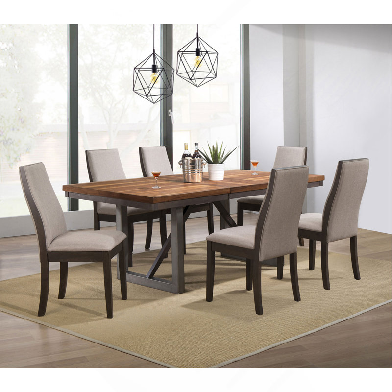 Natural And Grey 7-Piece Dining Set, 7 Pieces: Table, 6 Chairs