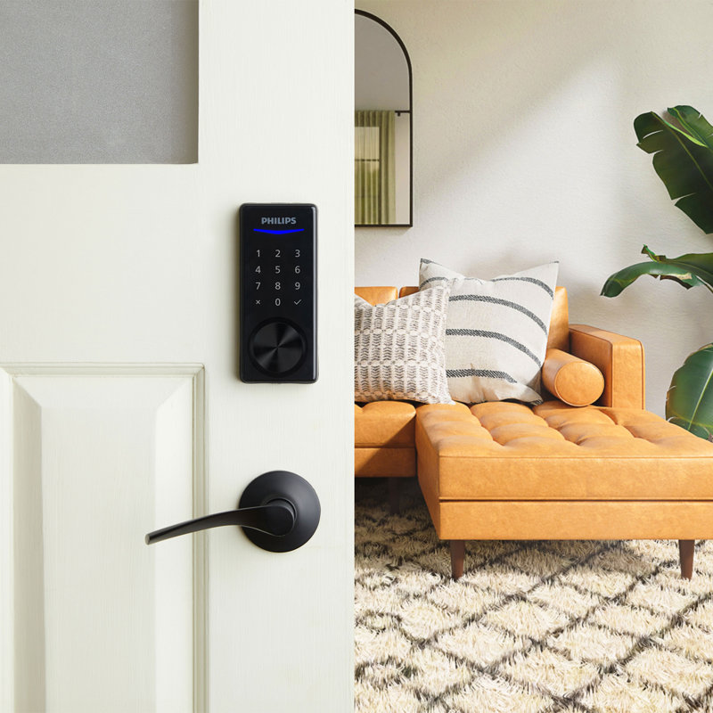 Serrure à pêne dormant avec écran tactile Bluetooth Philips et pont Wi-Fi, Noir mat, Pêne dormant et poignée, Rectangulaire