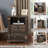 Stand With Charging Station, Roman Column, 18" End Table With 2 Drawers Storage, Wood Rustic Side Table, Nightstand For Bedroom, Dark Rustic Oak