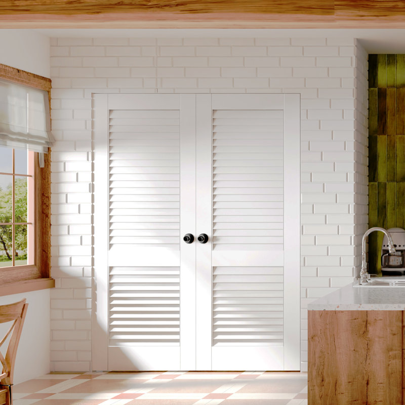 Portes intérieures de garde-manger intérieures - Double porte standard à persiennes blanches avec poignées à bille noires