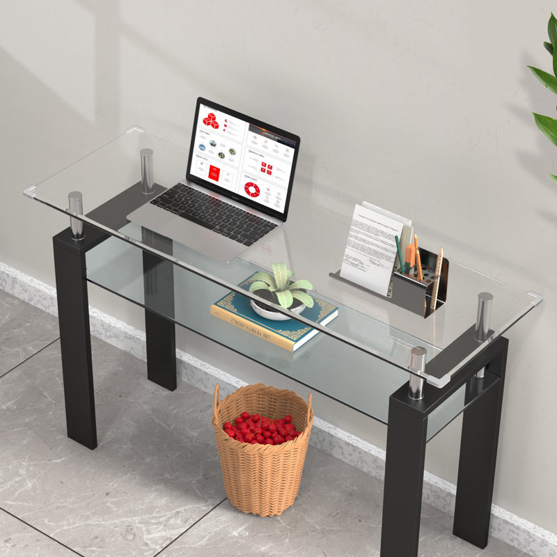 Nickelsville 47.2'' Glass Top Console Table, Black
