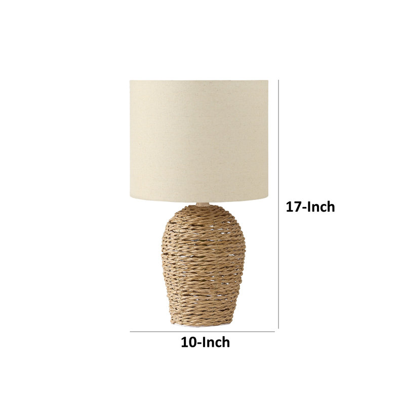 Lampe de table Ezzy avec base en rotin brun et abat-jour en lin ivoire, Brun