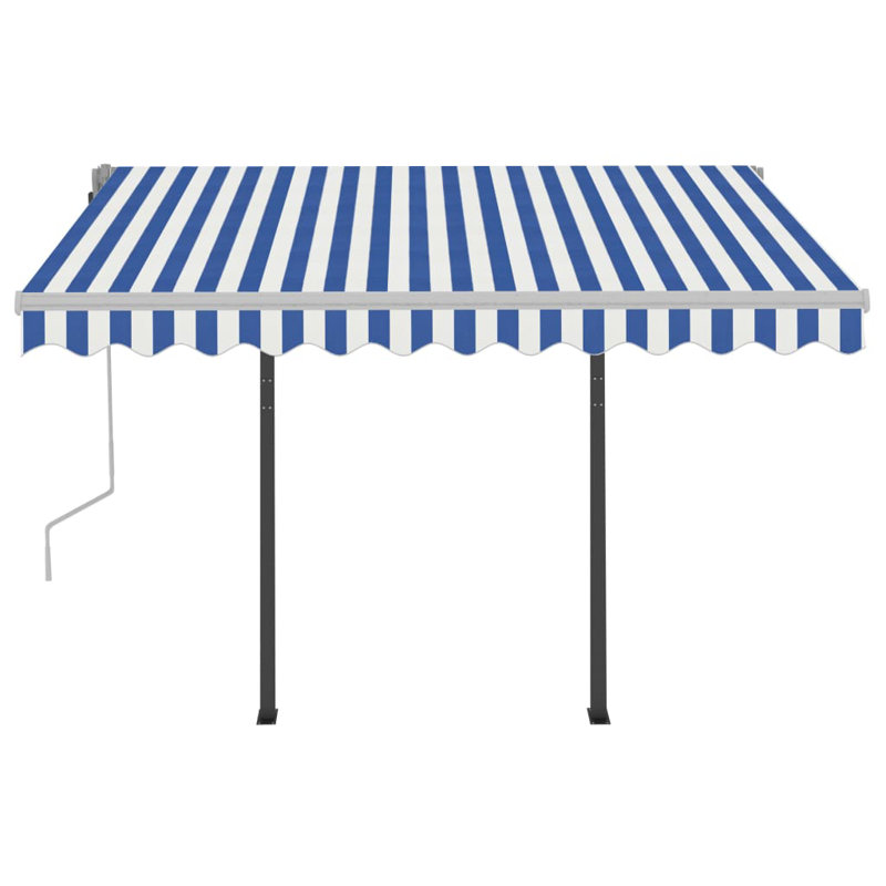 Auvent rétractable à manivelle avec abat-jour à DEL VidaXL, Rayé bleu, L 157,5 po x P 118,1 po