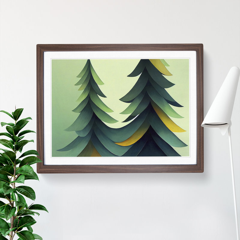 Gentle Abstract Pine Trees - Single Picture Frame Print, Walnut Framed, 25cm H x 34cm W x 2cm D