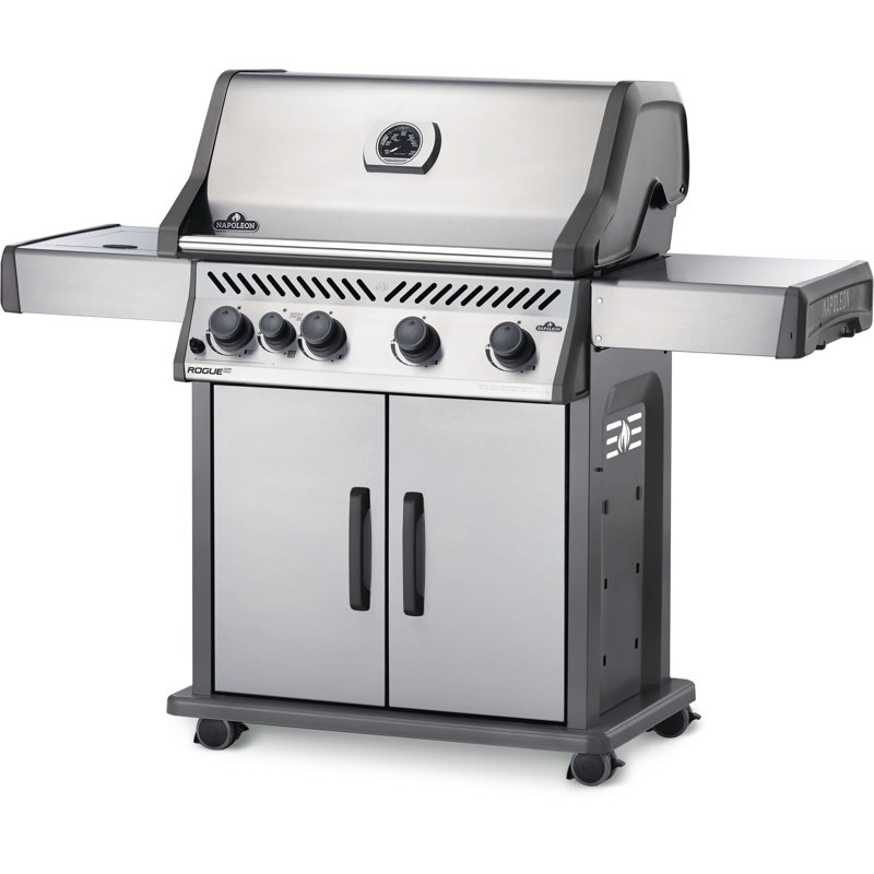 Barbecue au gaz autoportant à 4 brûleurs de 57 000 BTU avec brûleur latéral et armoire Rogue Napoleon, Propane liquide