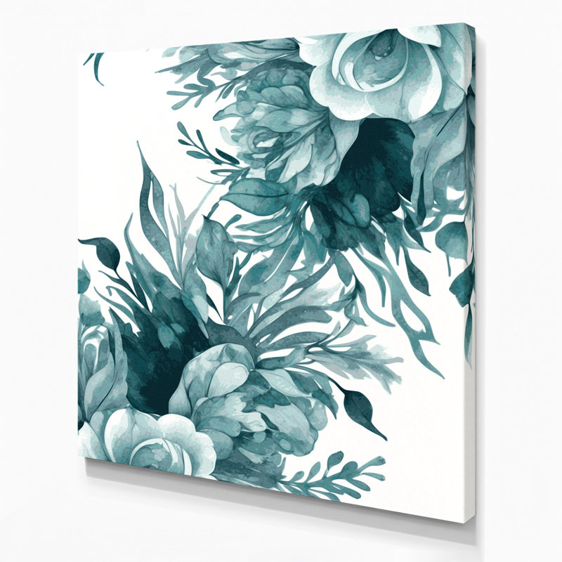 "Watercolor Floral 91", art mural sur toile verte, H 12 po x l 12 po