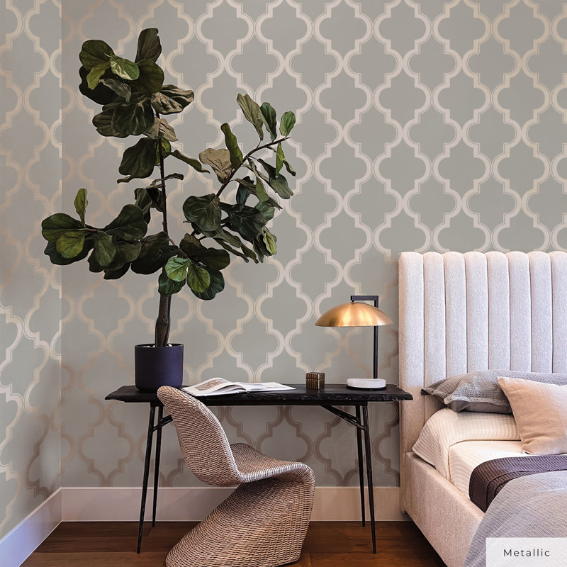 Oliveira 16.5' L x 20.5" W Peel and Stick Wallpaper Roll, Gray & Bronze