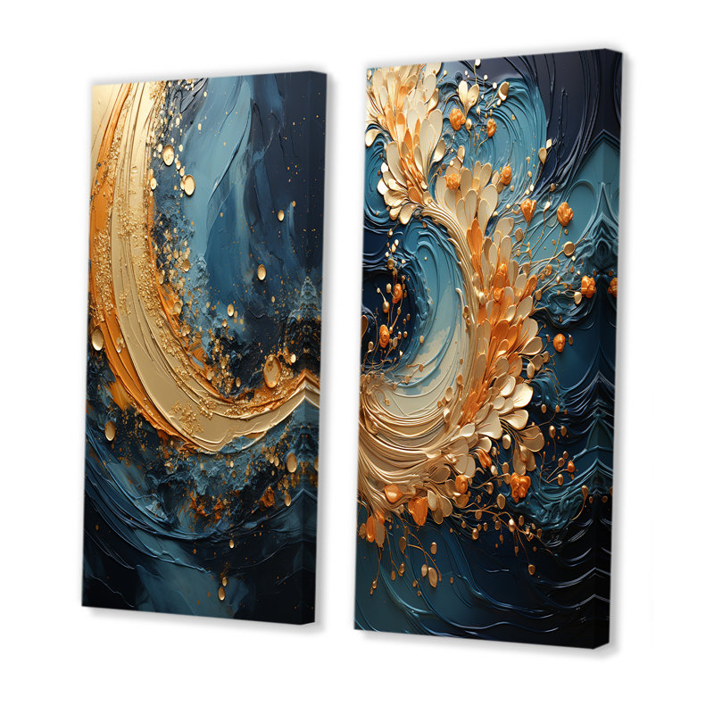 Golden Sapphire Surge - ensemble de 2 reproductions d'art sur toile, Toile tendue, H 28 po x l 25 po