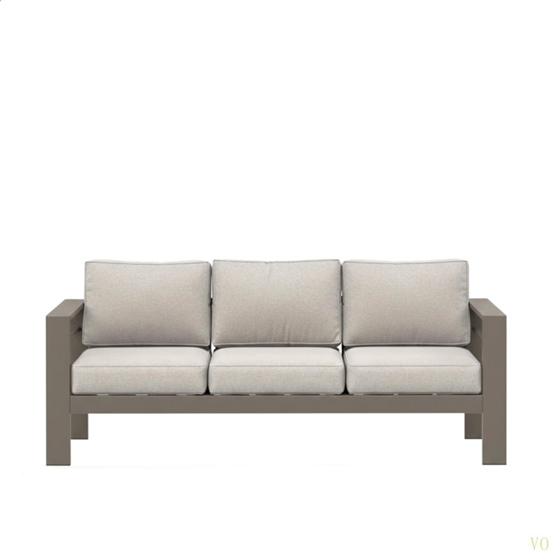 75" All-Weather Metal 3-Seat Patio Sofa Couch With Thick  Cushions &  Frame, Light Khaki, Khaki
