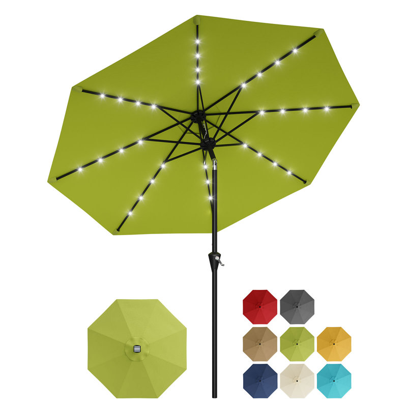 Parasol de patio 9 pi avec manivelle, parasol de table d'extérieur avec bouton-poussoir inclinable et 8 baleines pour terrasse piscine