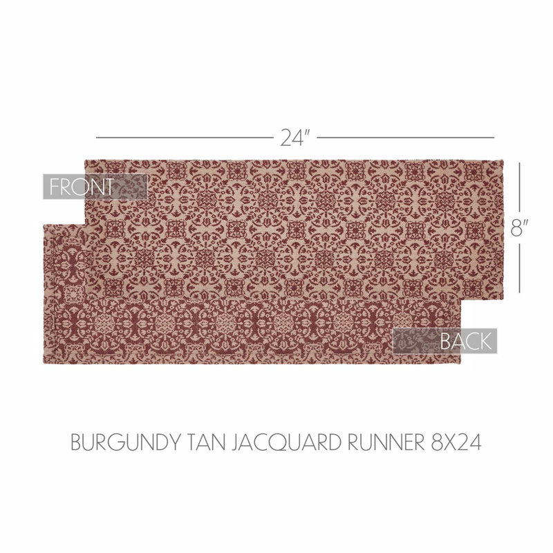  Custom House Rectangle Geometric Table Runner, Tan/Red, 24" x 8"
