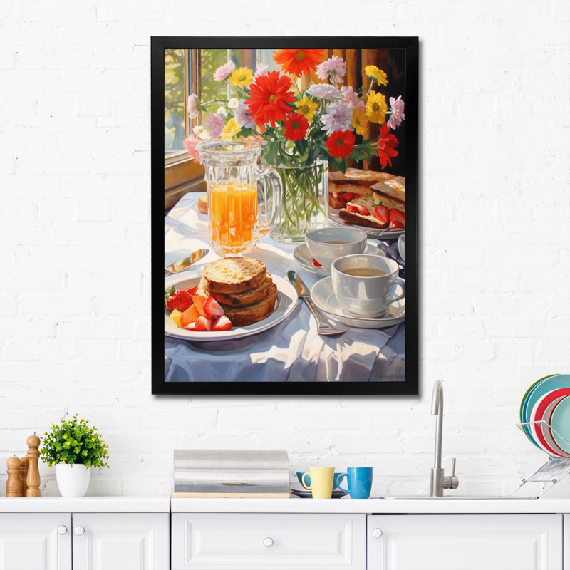 Kornelius Food Breakfast Cosy IV - Art mural petit-déjeuner, Cadre simple noir, H 32 po x l 16 po x P 1 po
