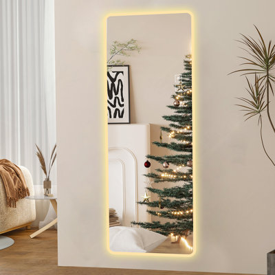 Full Length Mirror Lighted Vanity Body Mirror LED Mirror Wall-Mounted Mirror Big Size Rounded Corners, Bedroom,Living Room,Dressing Room Hotel