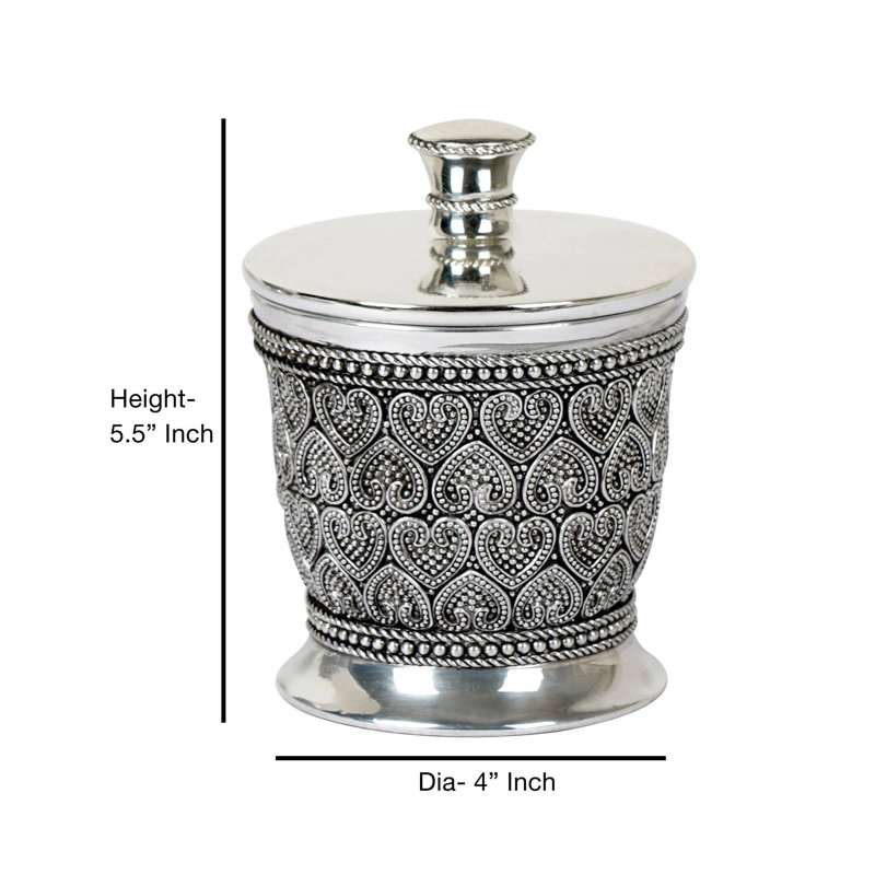Meuble-lavabo Oneita en résine | Rangement élégant pour les cotons-tiges, les balles, les éponges et les sels de bain | Pot décoratif pour salle de bain, chambre à coucher | Argent