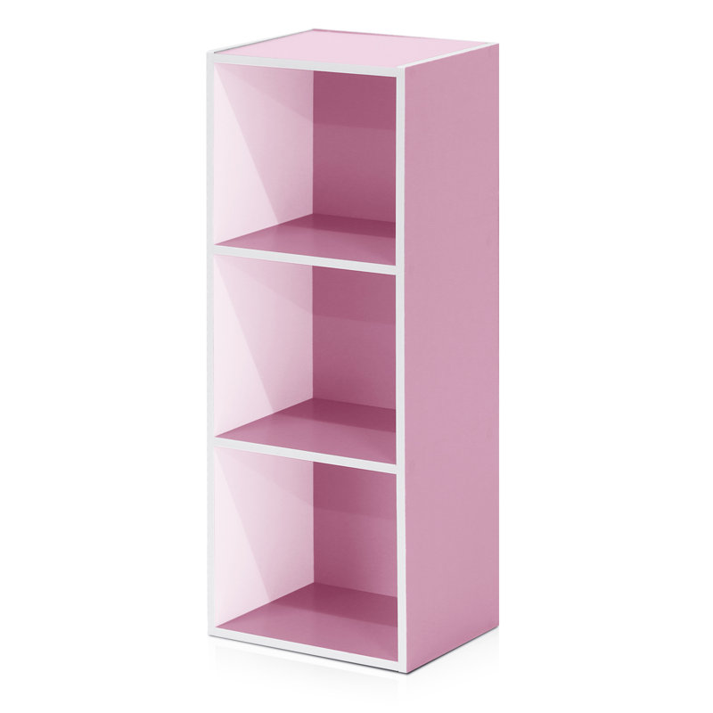 Bessan Standard Bookcase, (3 Shelves) 32" H x 12" W x 10" D, White/Pink