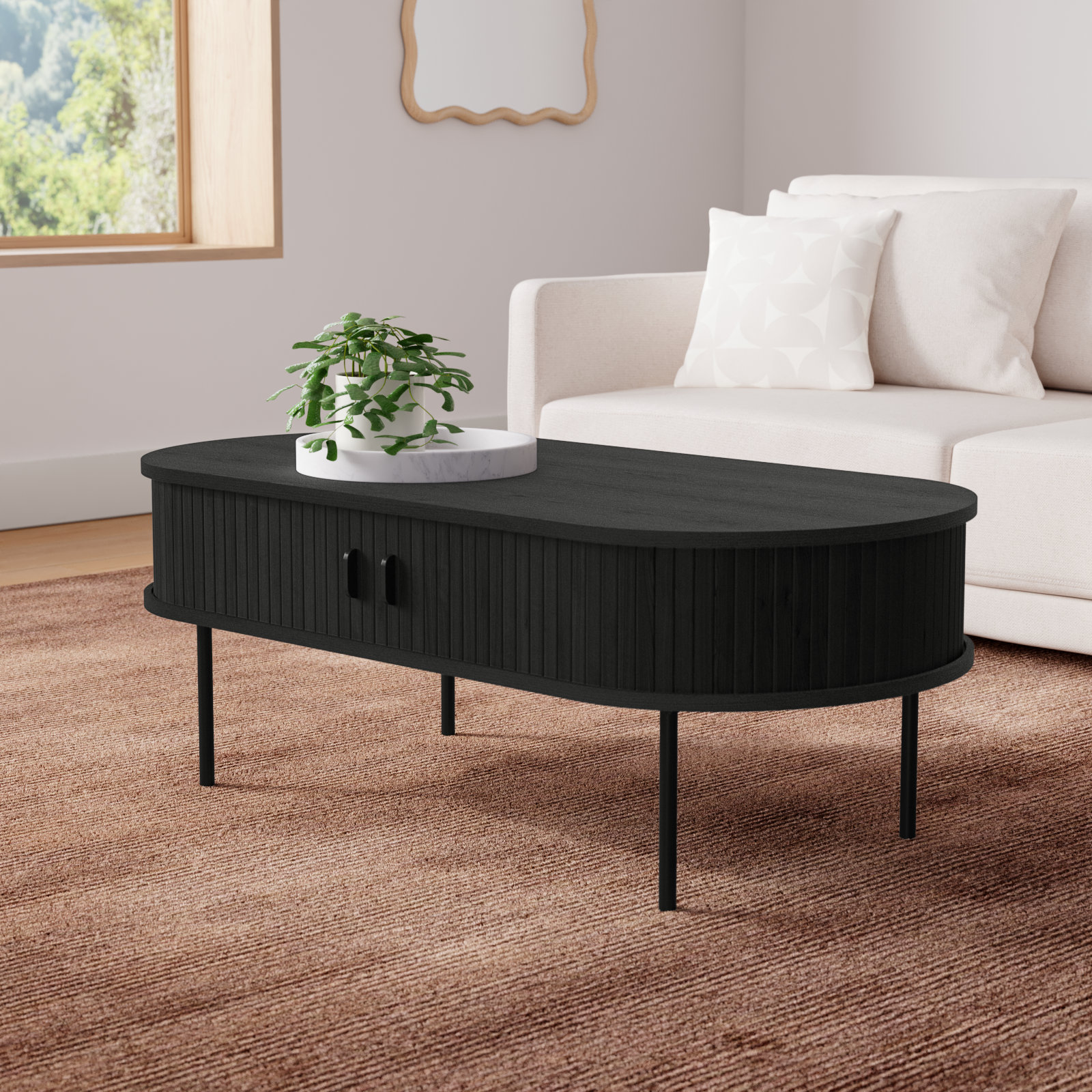 Iris 47" Oak Coffee Table, Black Oak