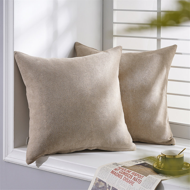 Housse de coussin carré en chenille, 18" x 18", Kaki