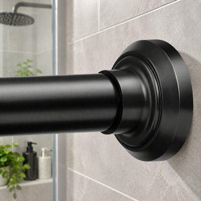 Designed for tubs, RVs, and apartments, this black 1" shower curtain rod adjusts from 30-76" and uses sturdy rust-resistant steel with secure tension, a sag-resistant build, no gaps, and tool-free no-drill installation.
