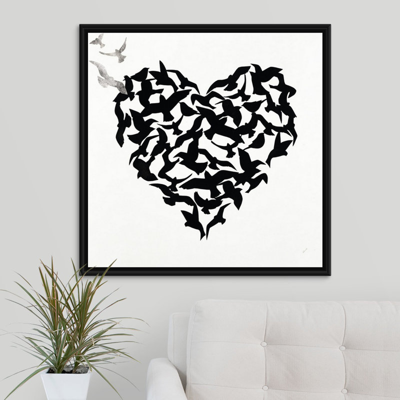«Hearts in Flight IV», impression sur toile, Cadre flottant noir, H 31,7 po x l 31,7 po x p 1,75 po