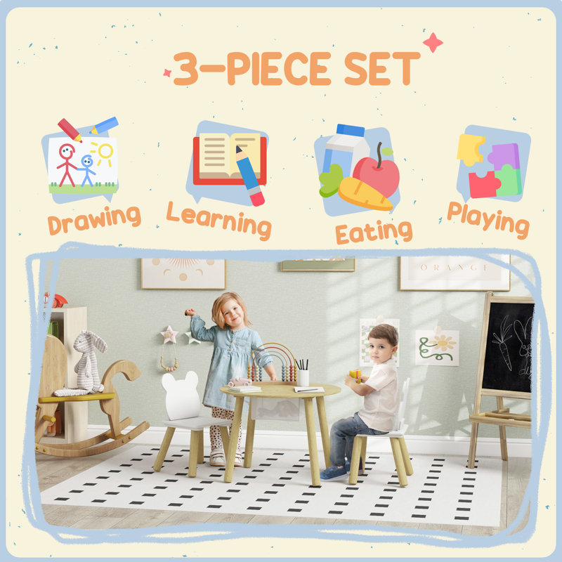 Sirak Kids 3 Piece Round Play Or Activity Table and Chair Set